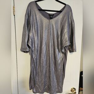 Silver metallic and grey dress fits womens XL stretchy midi NWT